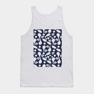 Summer Seashell Silhouettes Pattern - White on Navy Blue Tank Top